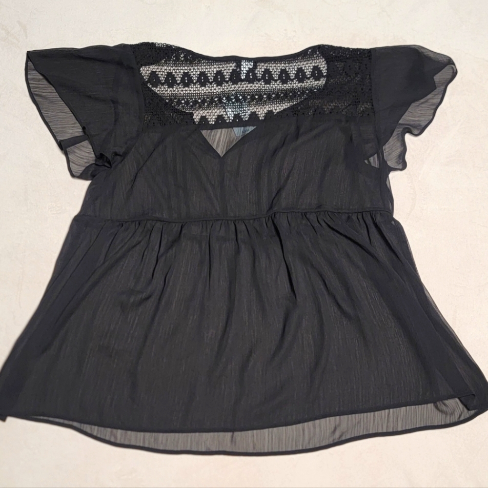 NEW Torrid Plus Size 2 Black Sheer Chiffon Lace Blouse Top